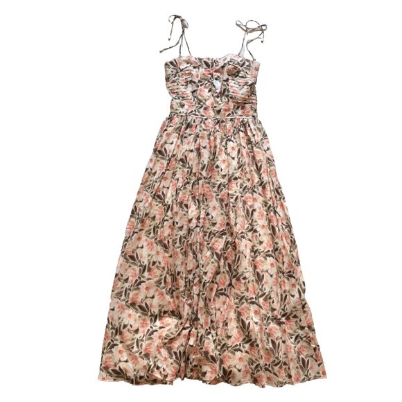 NWT Steele. Midi A-Line Dress Womens XS Pink Floral Print Square Neck Sleeveless - Picture 1 of 12